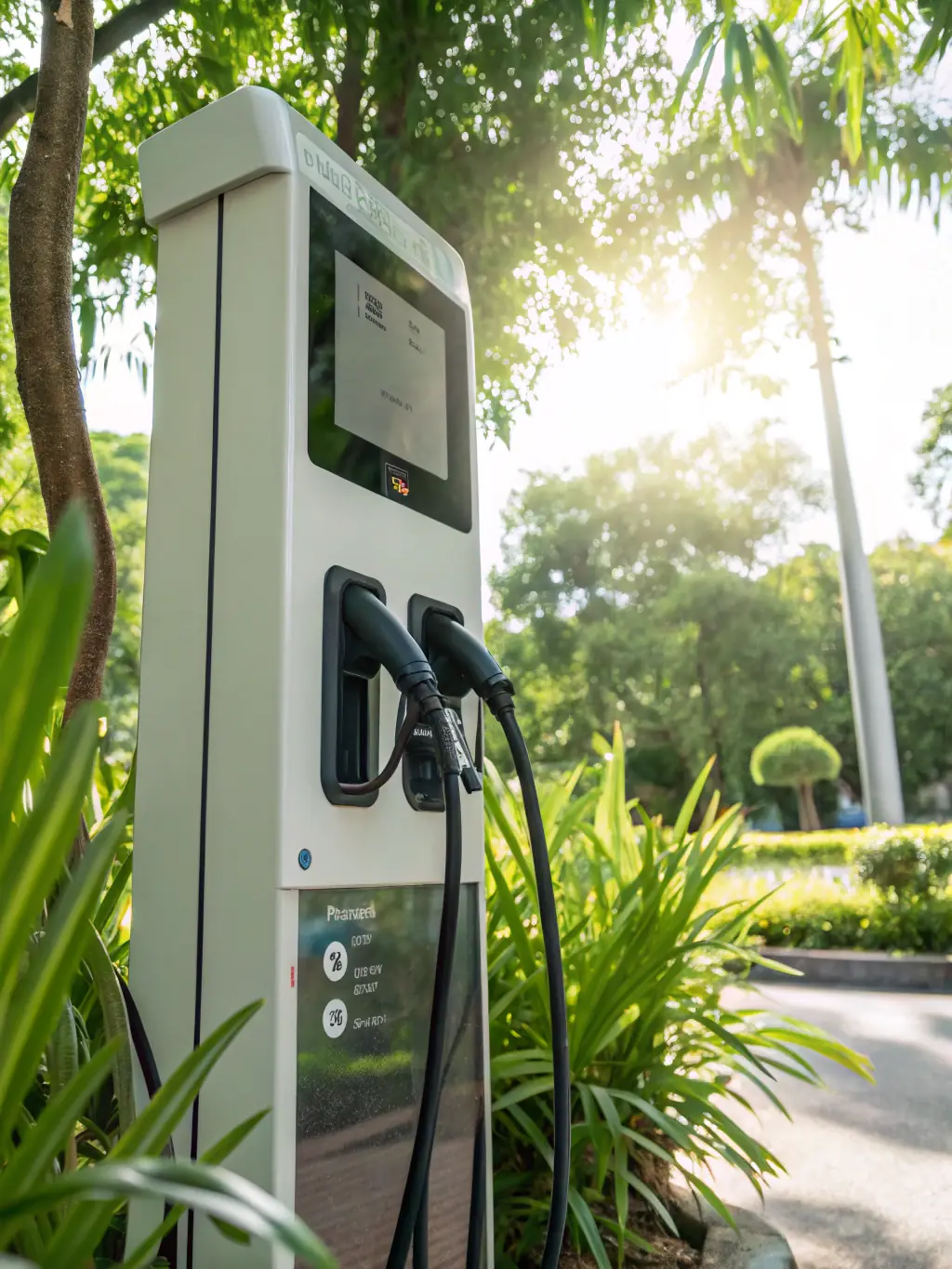 An electric vehicle charging at a station, emphasizing Randy Ride Share's commitment to eco-friendly transportation options.